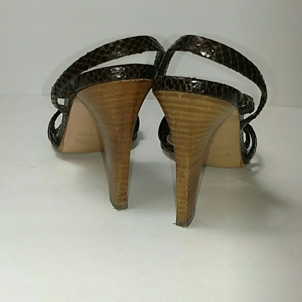 Coach Brown Snake Print Strappy Heeled Sandals - Picture 4 of 7